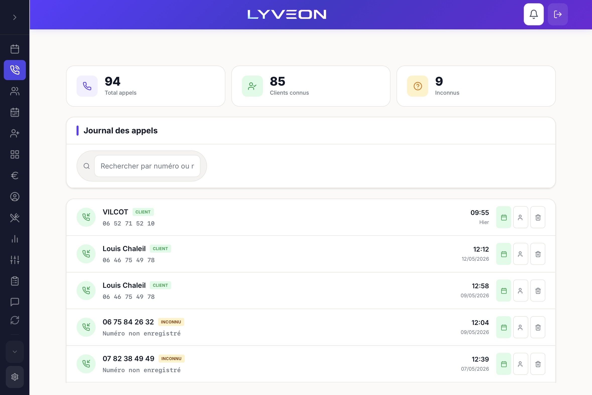 Journal des appels LyvCall