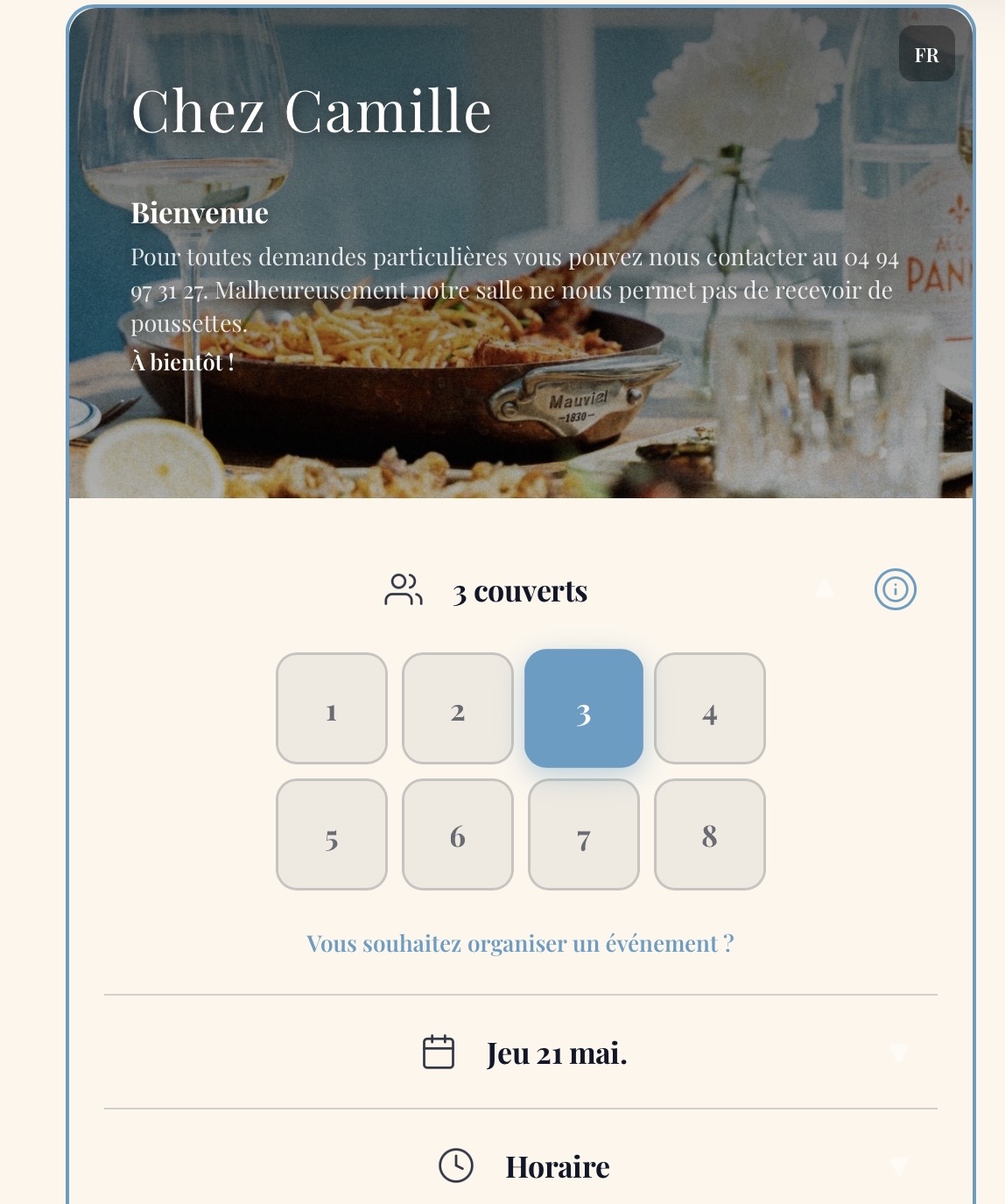 Formulaire de réservation Lyveon — sélection de créneau
